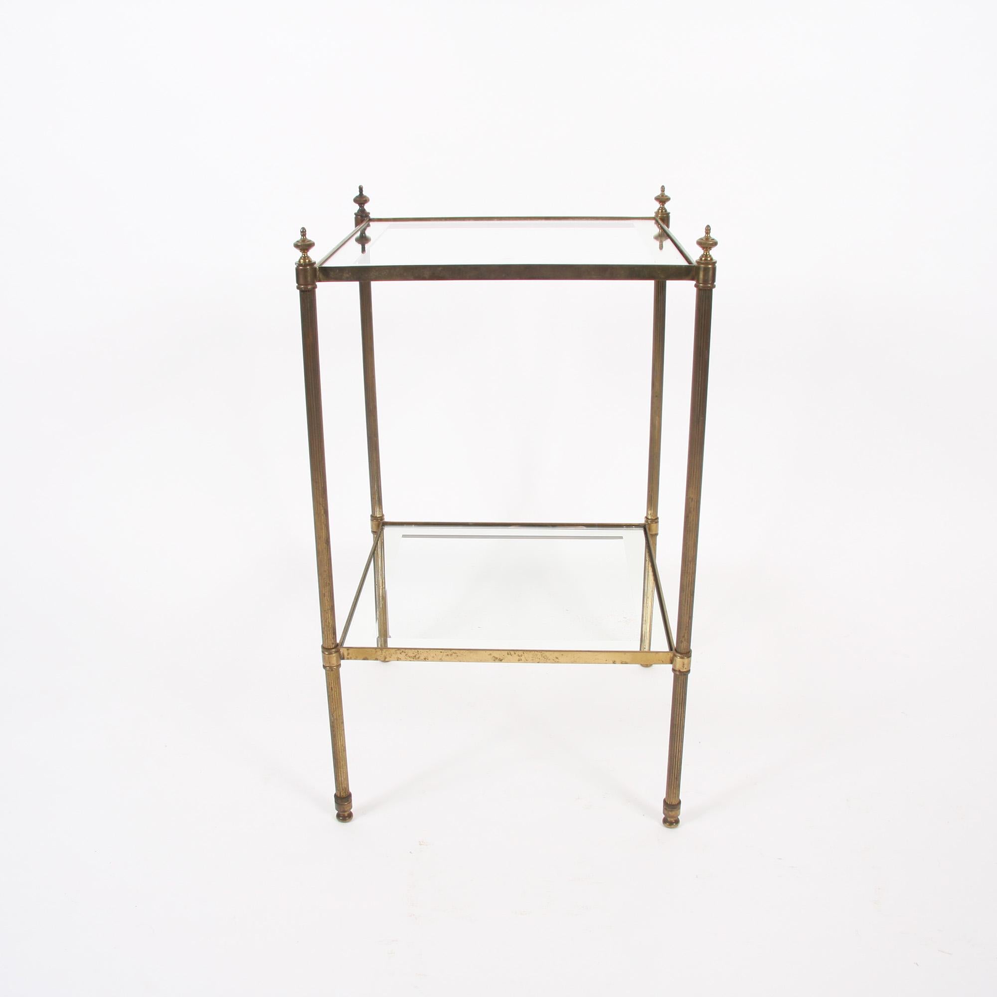 Pair of French 1960s Two-Tier Brass Side Tables with Mirrored Borders 2