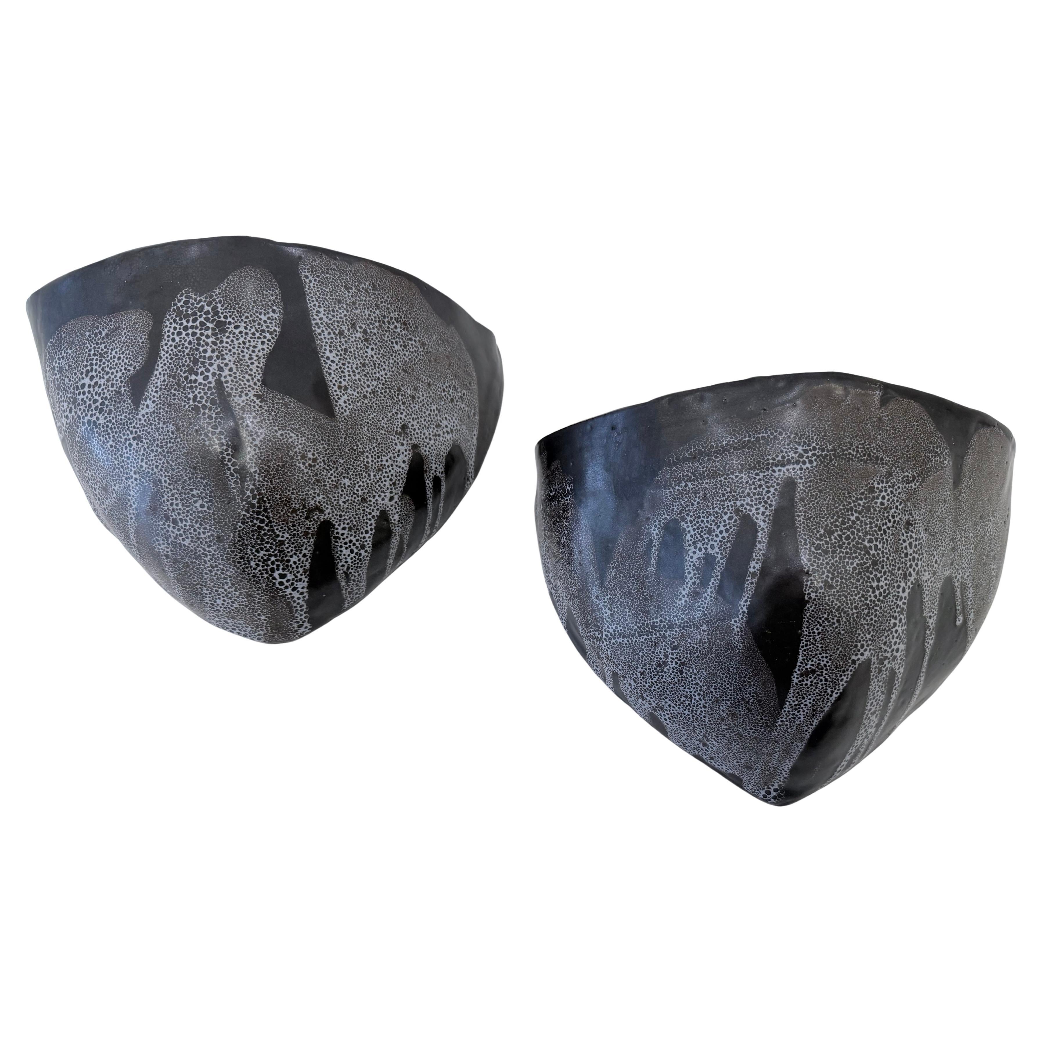 Pair of French 1960s Vallauris Pottery Wall Lamps Mod Century