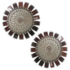 Pair of French 1960s Wall Sconces/Plafonniers with Textured Glass Shades