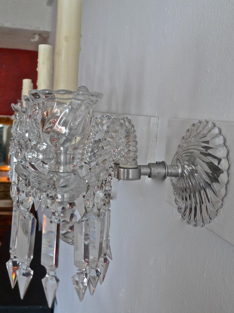 Pair of French 1970s Bambous Baccarat Crystal Electrified Wall Sconces 8