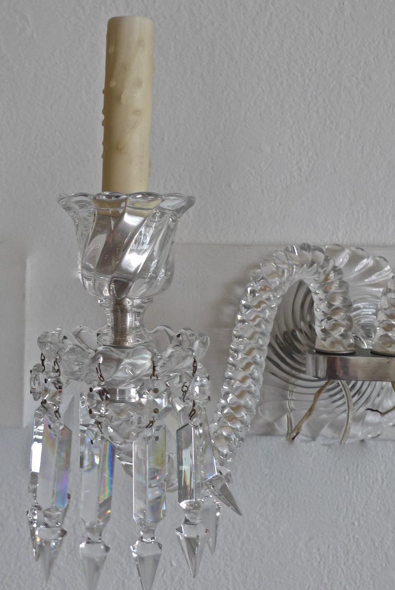 Pair of French 1970s Bambous Baccarat Crystal Electrified Wall Sconces 9