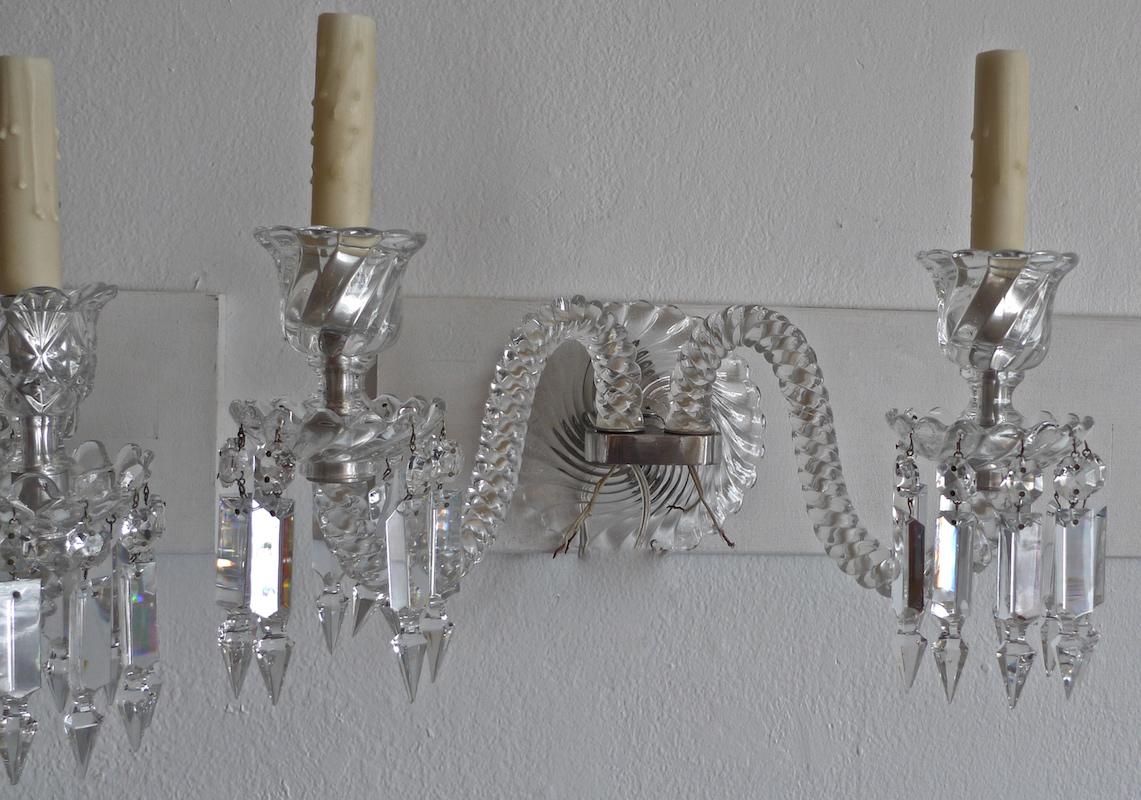 Pair of French 1970s Bambous Baccarat Crystal Electrified Wall Sconces 11