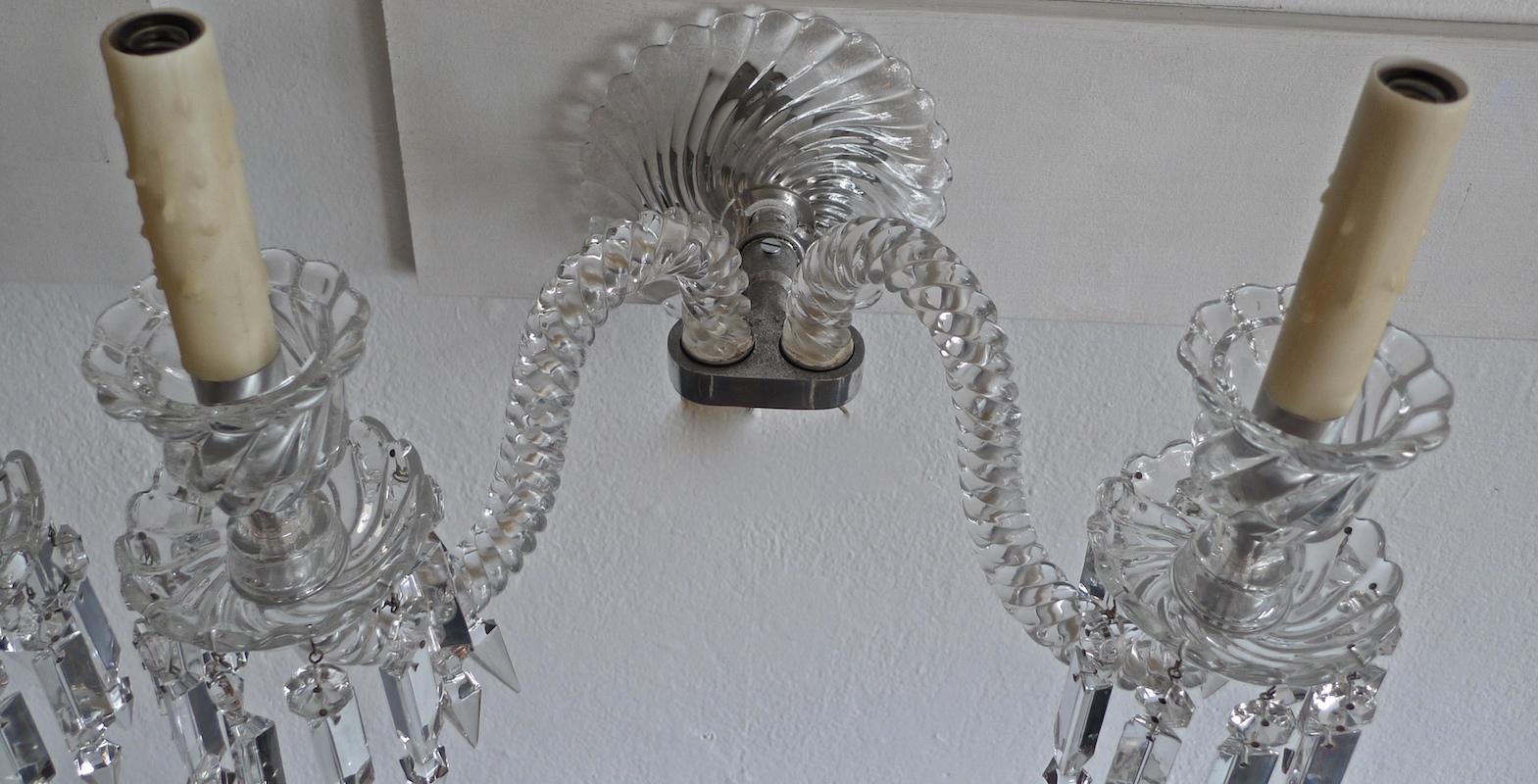 Pair of French 1970s Bambous Baccarat Crystal Electrified Wall Sconces 12