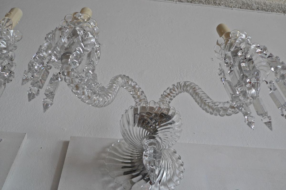 Pair of French 1970s Bambous Baccarat Crystal Electrified Wall Sconces 13