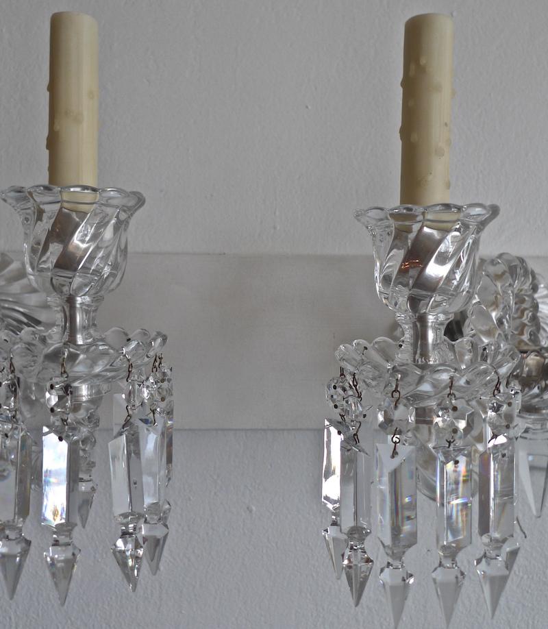 Pair of French 1970s Bambous Baccarat Crystal Electrified Wall Sconces 16