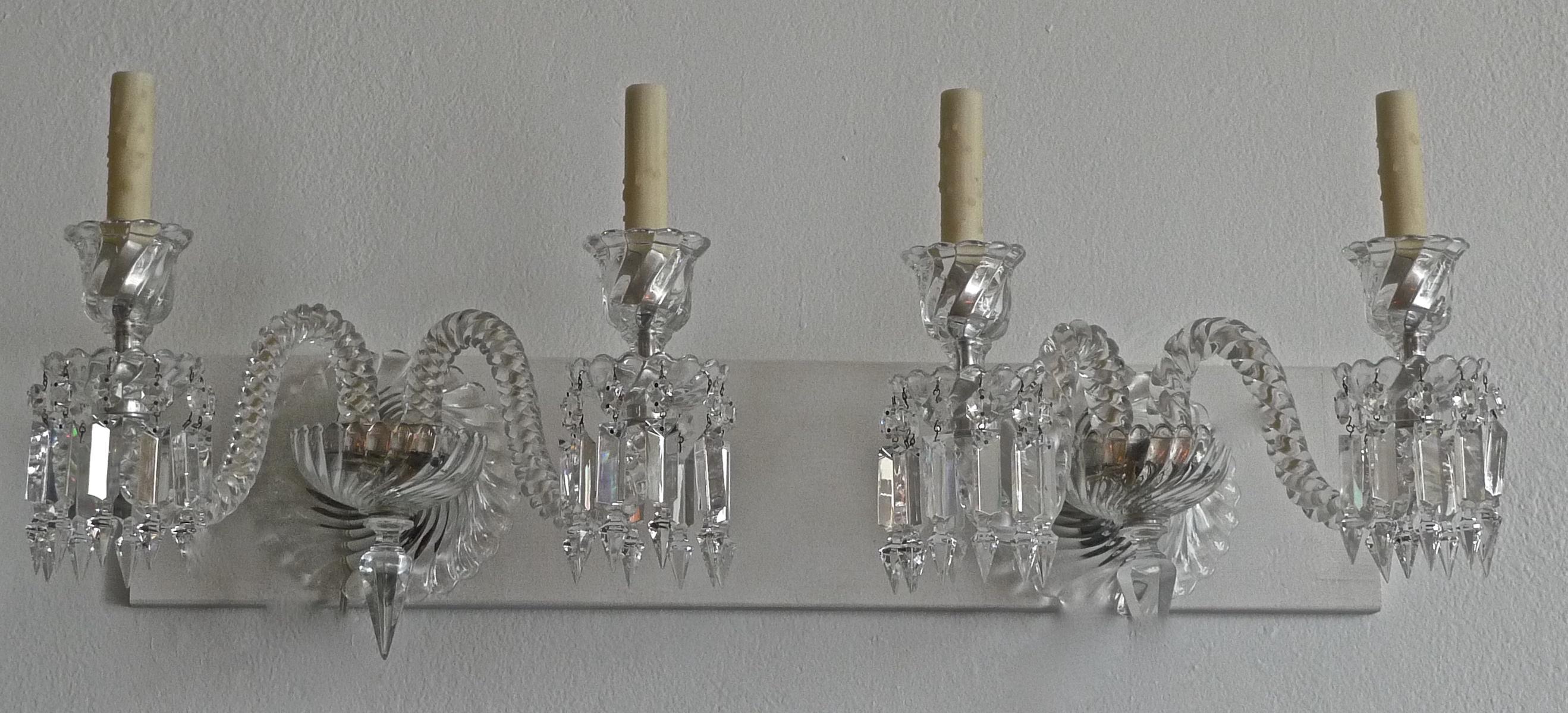 Pair of French 1970s Bambous Baccarat Crystal Electrified Wall Sconces In Good Condition In Santa Monica, CA