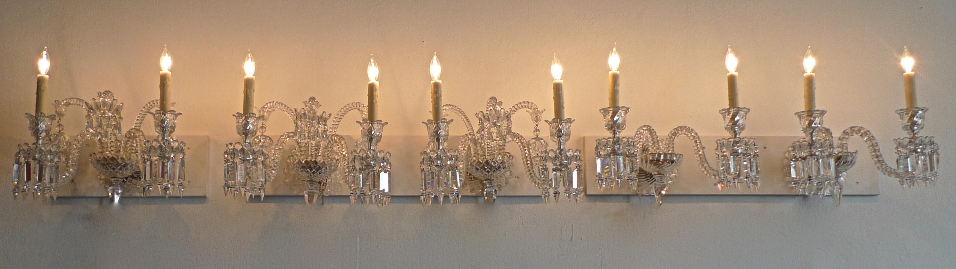 Pair of French 1970s Bambous Baccarat Crystal Electrified Wall Sconces 17