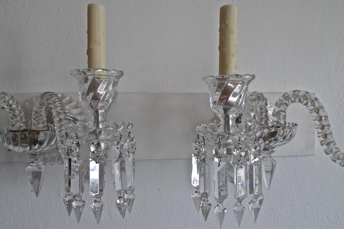 20th Century Pair of French 1970s Bambous Baccarat Crystal Electrified Wall Sconces