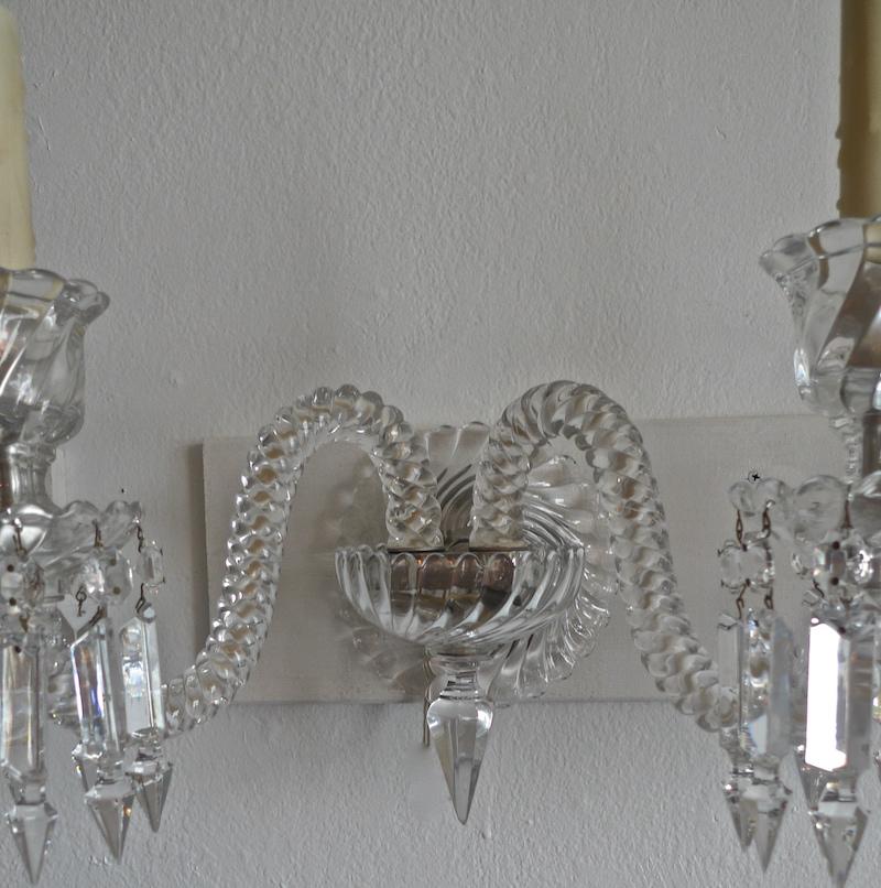 Pair of French 1970s Bambous Baccarat Crystal Electrified Wall Sconces 1