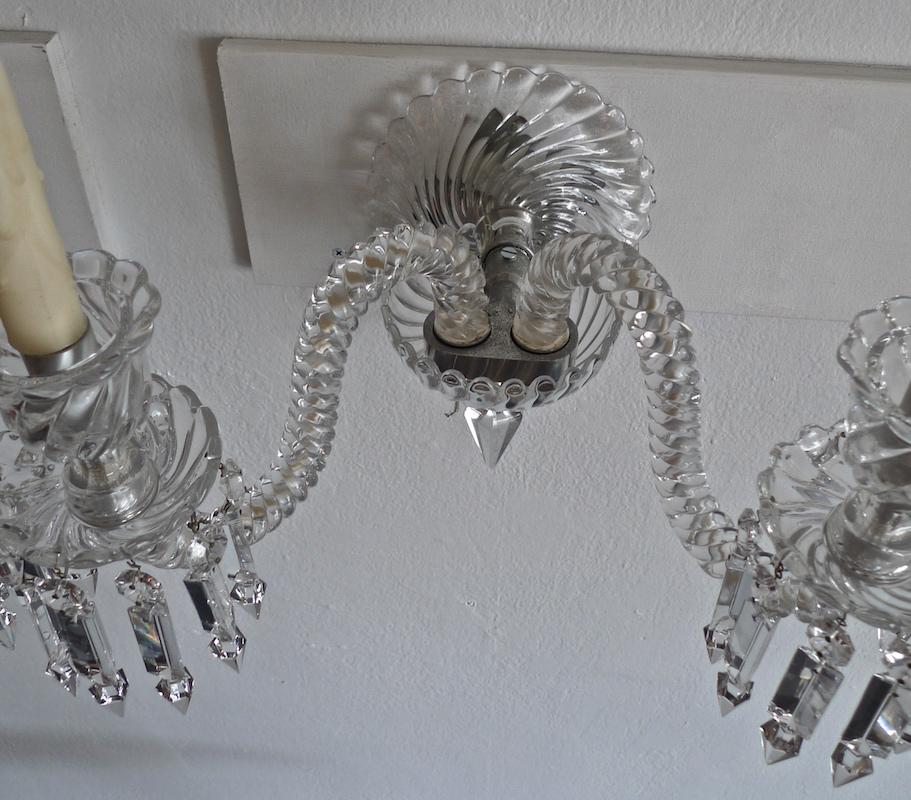 Pair of French 1970s Bambous Baccarat Crystal Electrified Wall Sconces 2
