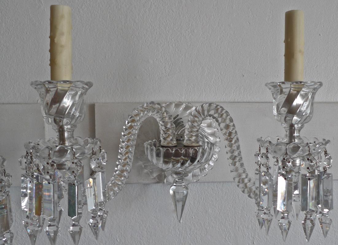 Pair of French 1970s Bambous Baccarat Crystal Electrified Wall Sconces 3