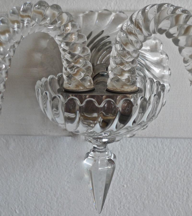 Pair of French 1970s Bambous Baccarat Crystal Electrified Wall Sconces 4