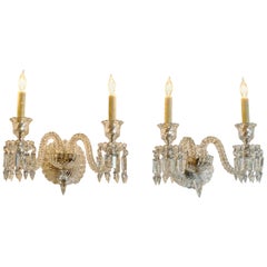 Pair of French 1970s Bambous Baccarat Crystal Electrified Wall Sconces