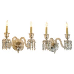 Pair of French 1970s Bambous Baccarat Crystal Electrified Wall Sconces