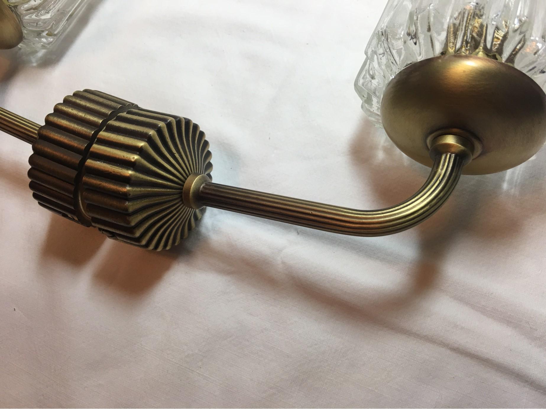 Pair of French 1970s Brass and Glass Art Deco Style Sconces For Sale 2