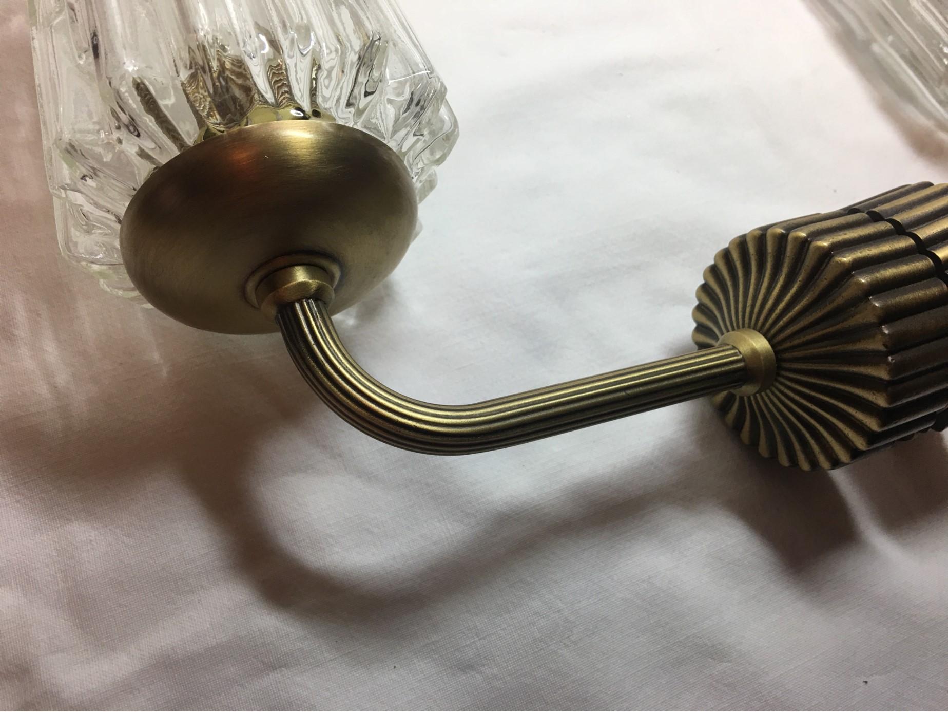 Pair of French 1970s Brass and Glass Art Deco Style Sconces For Sale 4