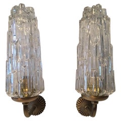 Pair of French 1970s Brass and Glass Art Deco Style Sconces