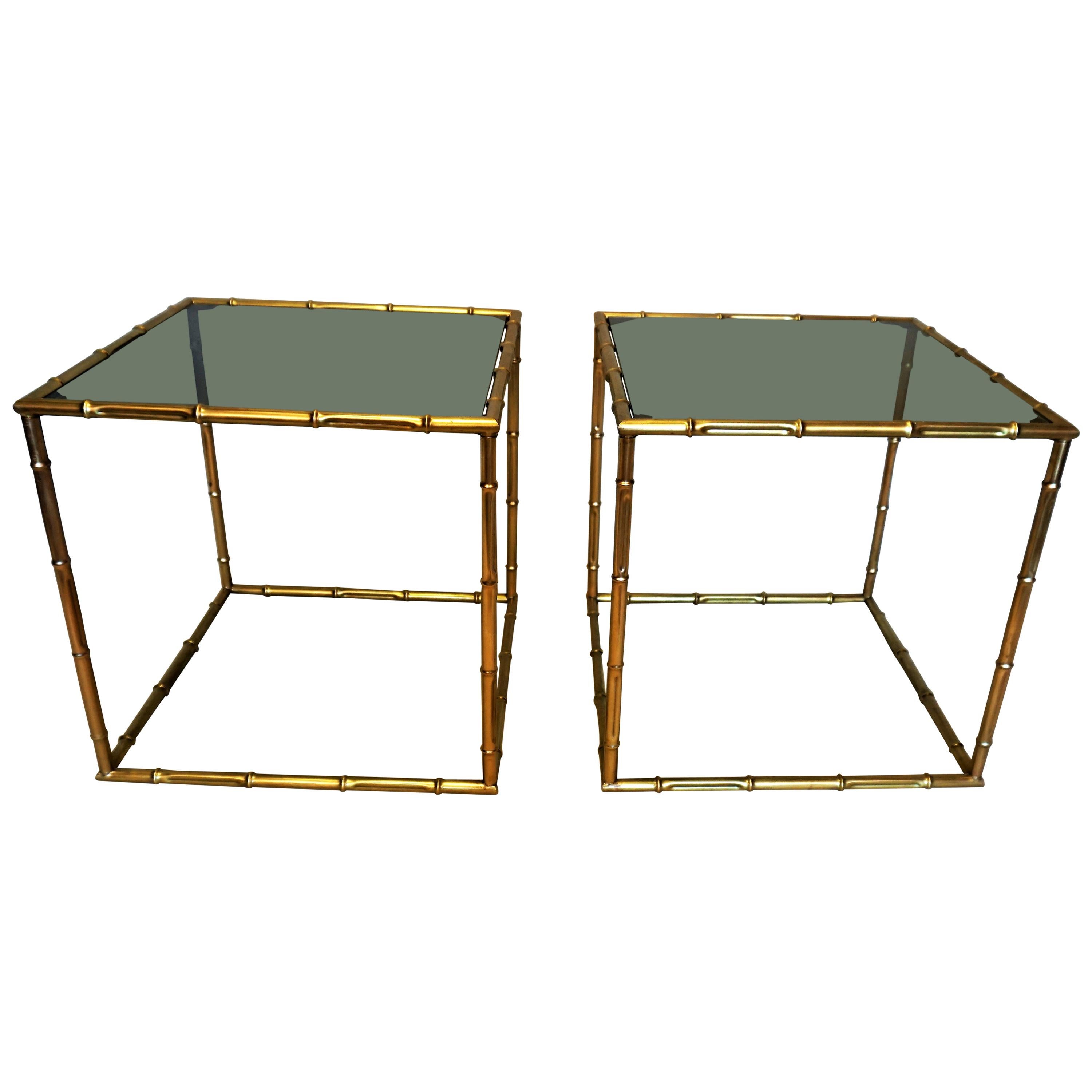 Pair of French 1970s Bronze Faux Bamboo End Tables