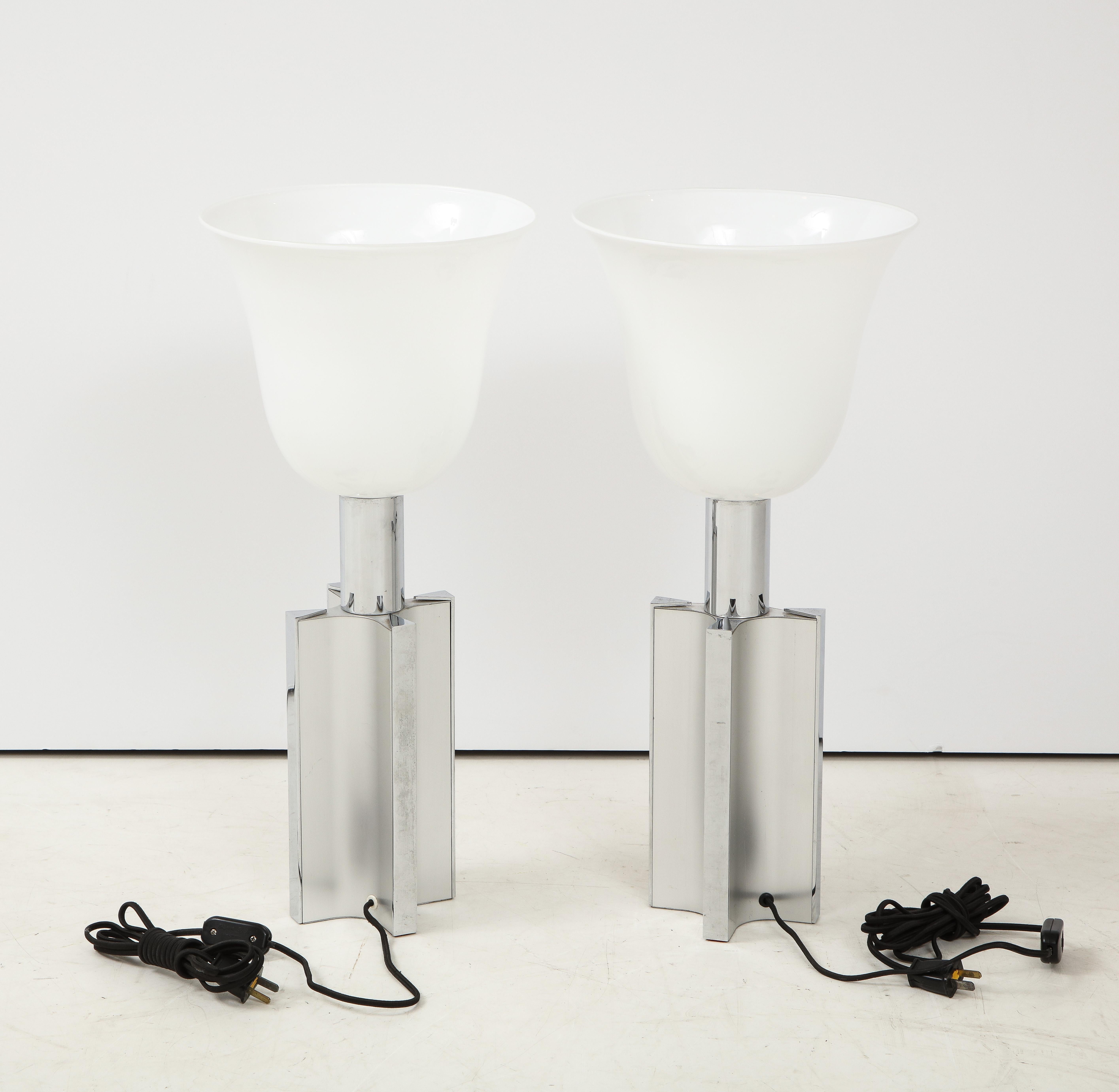 Rare Pair of  French 1970s Mid-Century  Chrome Lamps by Philippe Barbier For Sale 3