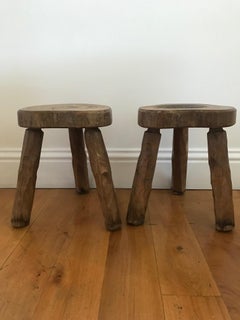Pair of French 1970s Elm Stools