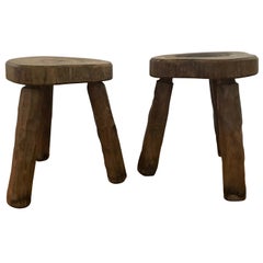 Pair of French 1970s Elm Stools