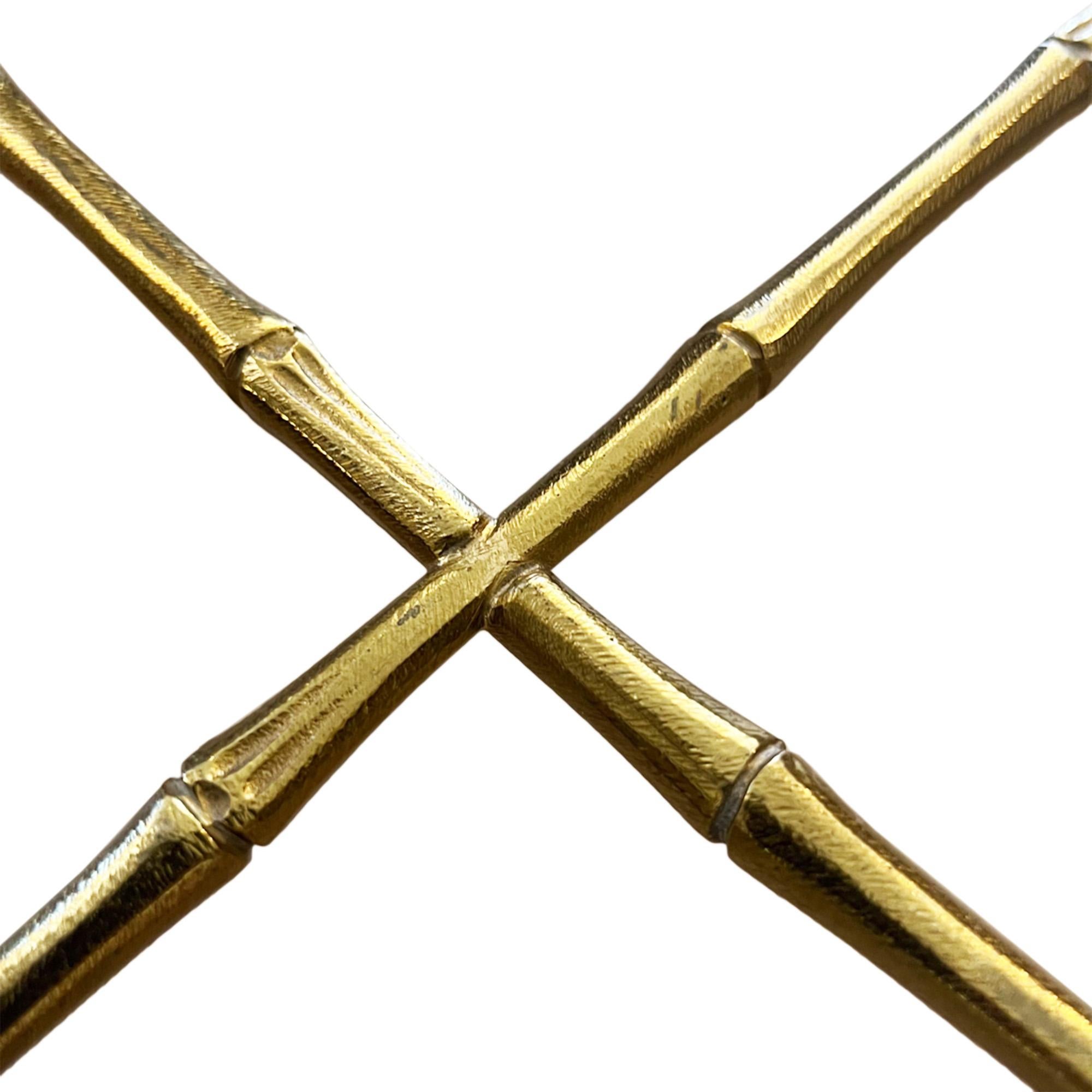 Cast Pair of French 1970s Faux Bamboo Brass and Glass Side Tables For Sale