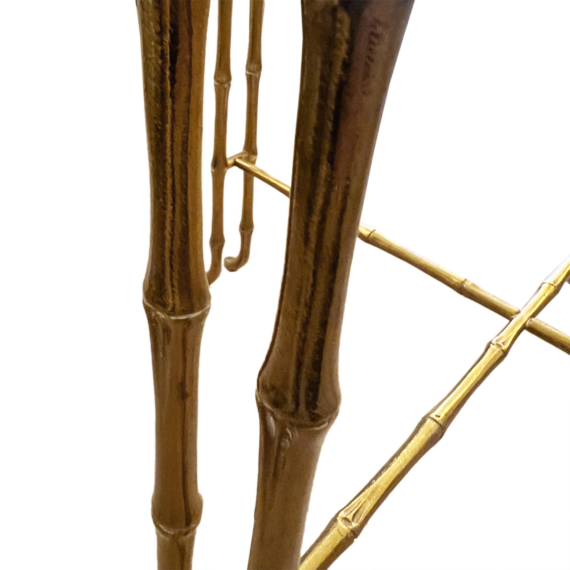Pair of French 1970s Faux Bamboo Brass and Glass Side Tables For Sale 3