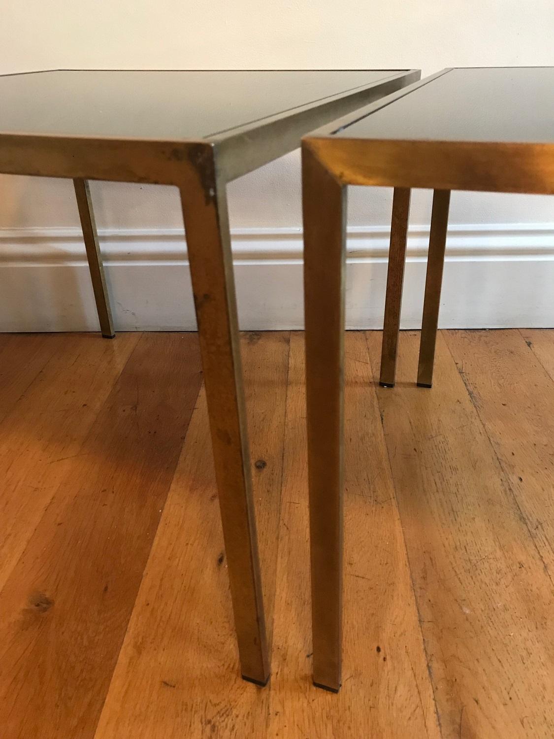 Brass Pair of French 1970s Gilt Metal Tables For Sale