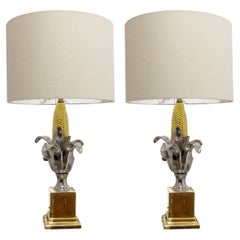 Pair of French 1970s Glazed Ceramic Table Lamps in the Style of Maison Charles