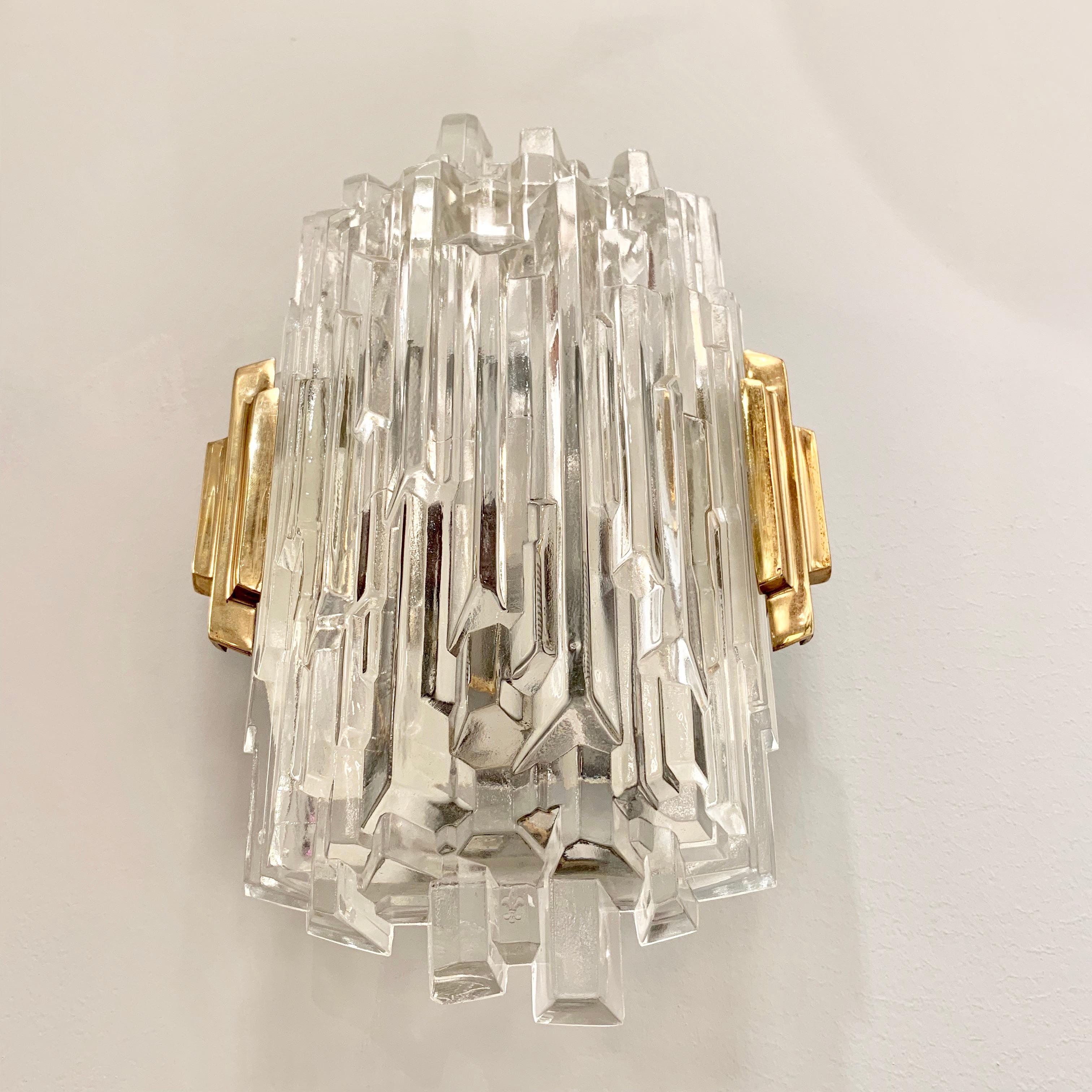 Pair of French 1970s Ice Crystal Wall Lights 6