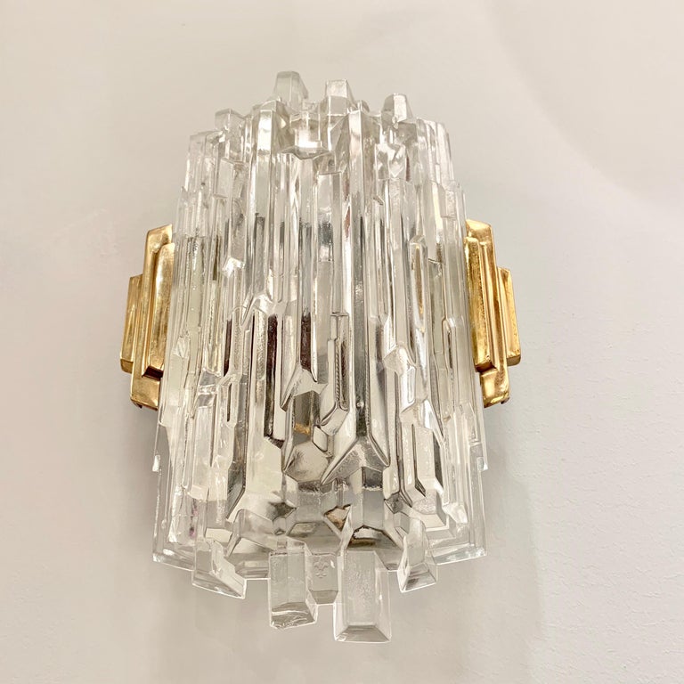 Pair of French 1970s Ice Crystal Wall Lights For Sale 6