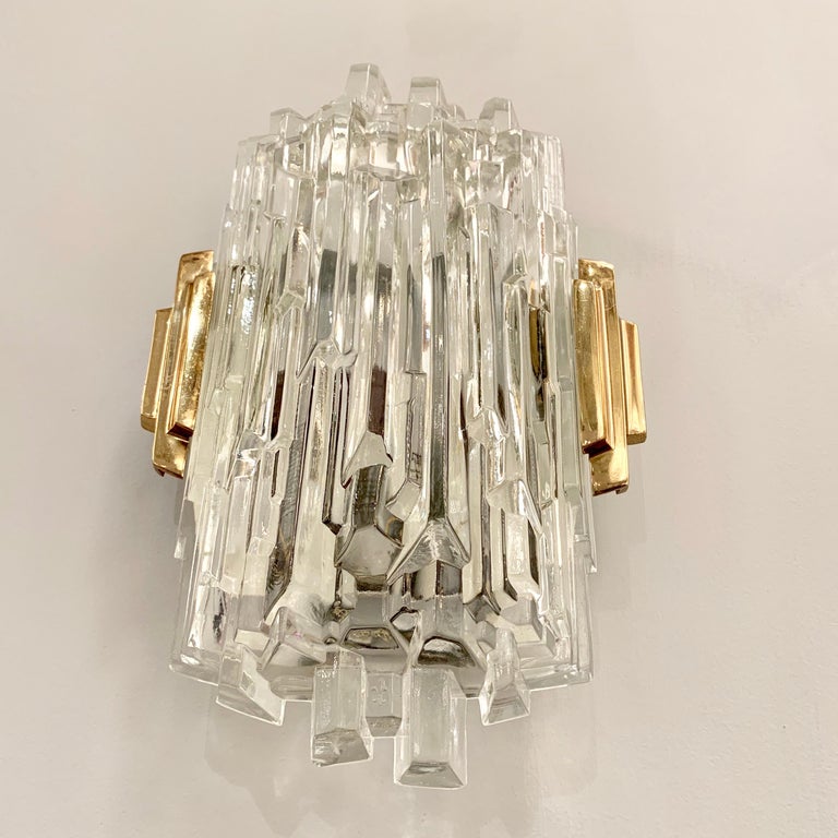 Pair of French 1970s Ice Crystal Wall Lights For Sale 10