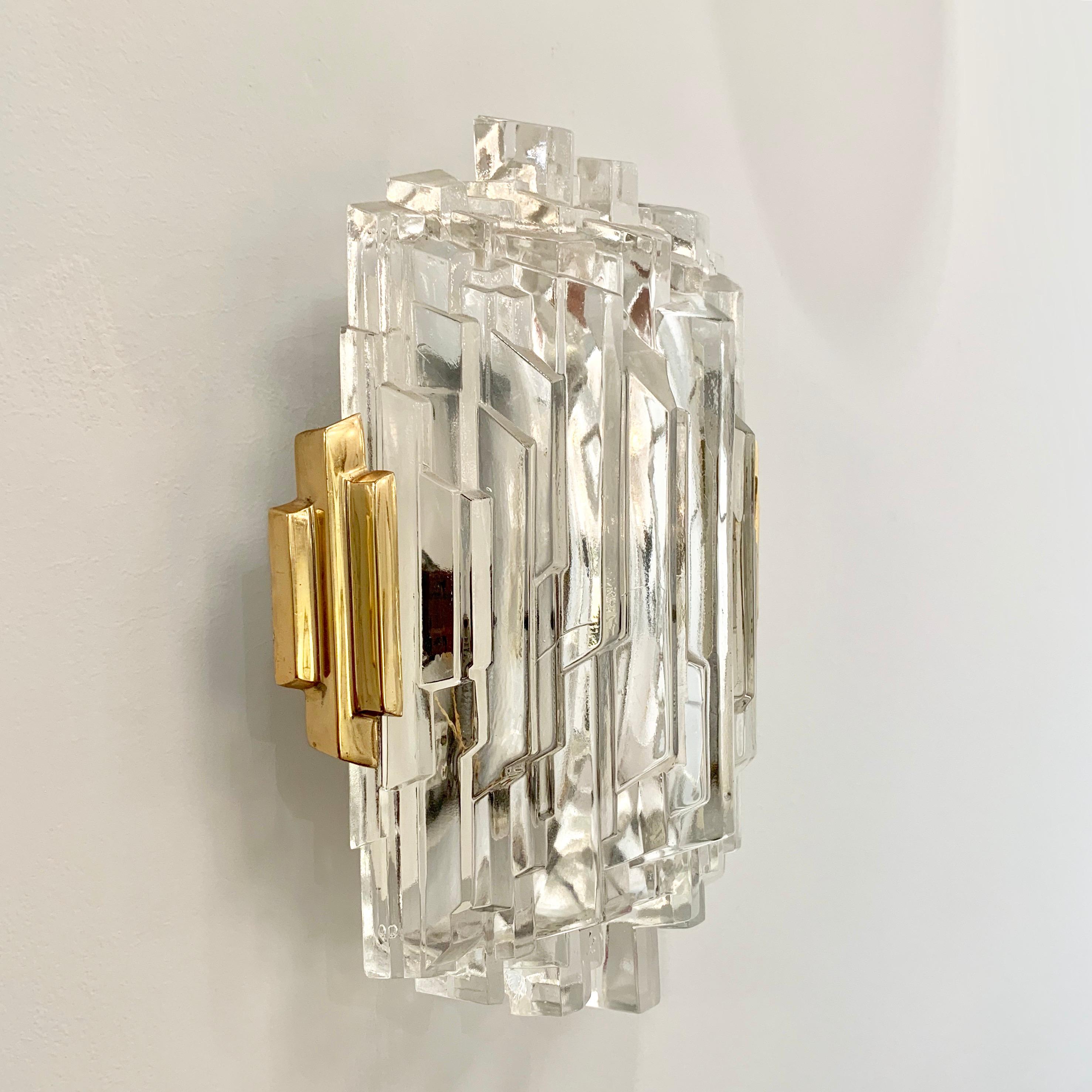 Mid-Century Modern Pair of French 1970s Ice Crystal Wall Lights