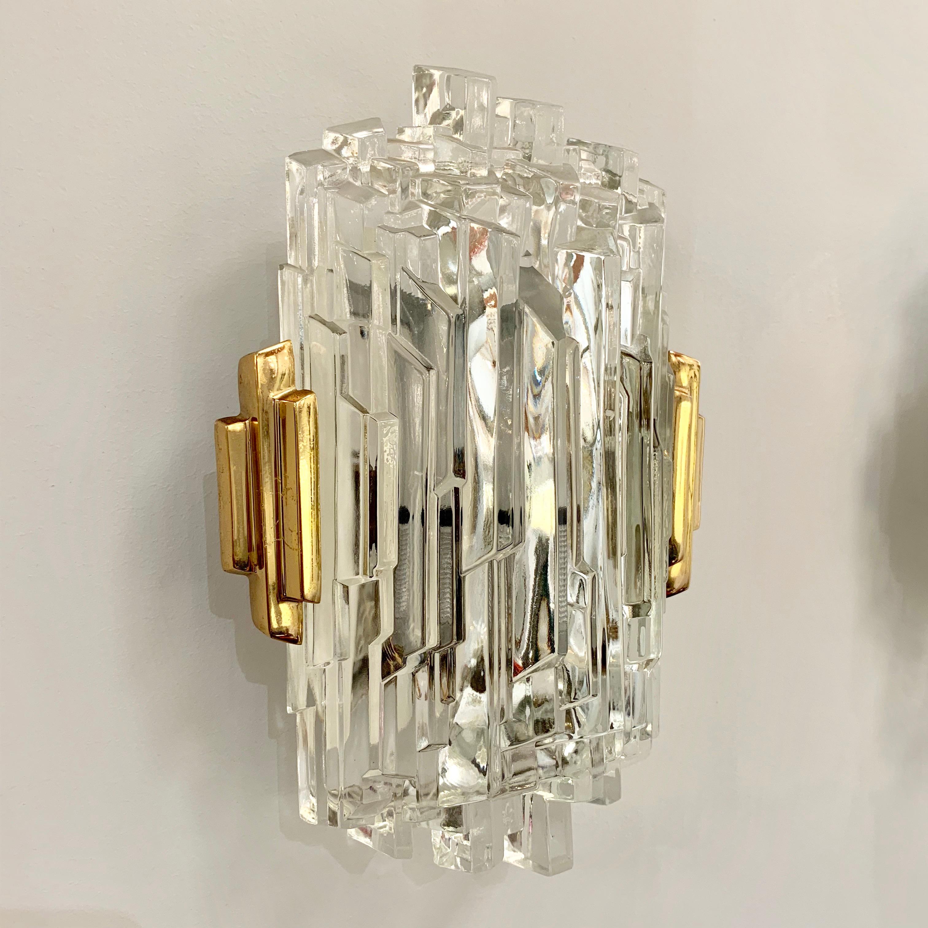 Pair of French 1970s Ice Crystal Wall Lights 2