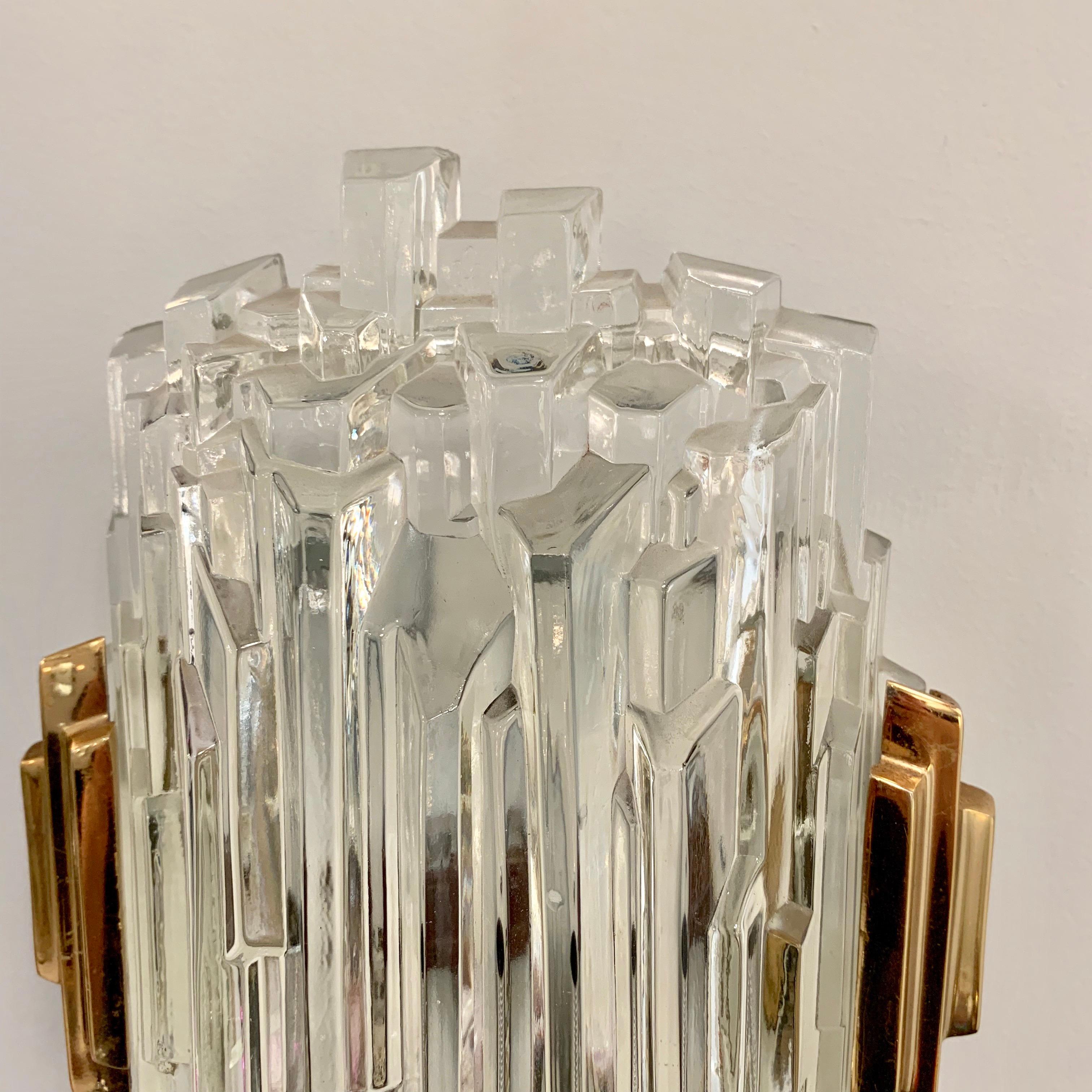 Pair of French 1970s Ice Crystal Wall Lights 3