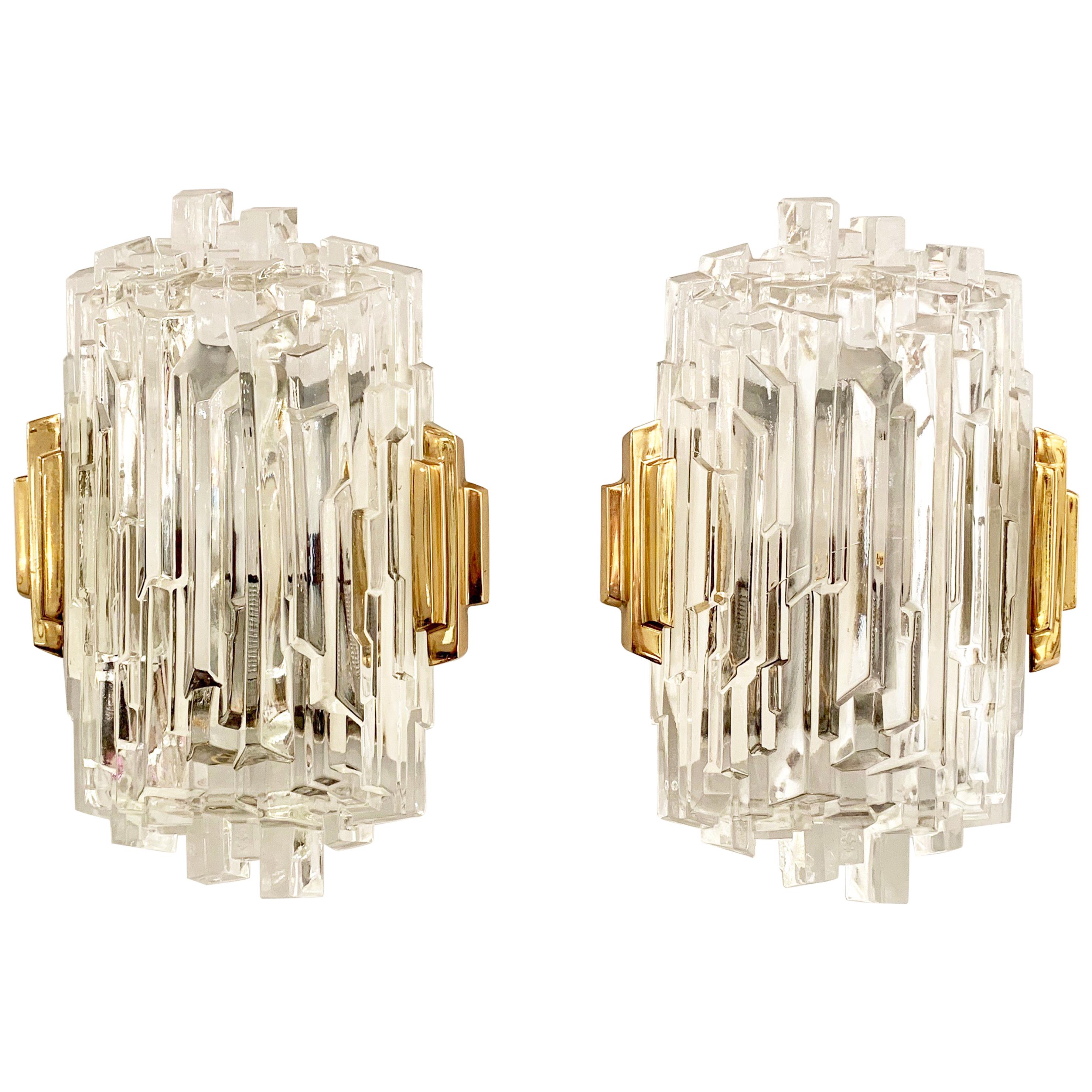 Pair of French 1970s Ice Crystal Wall Lights