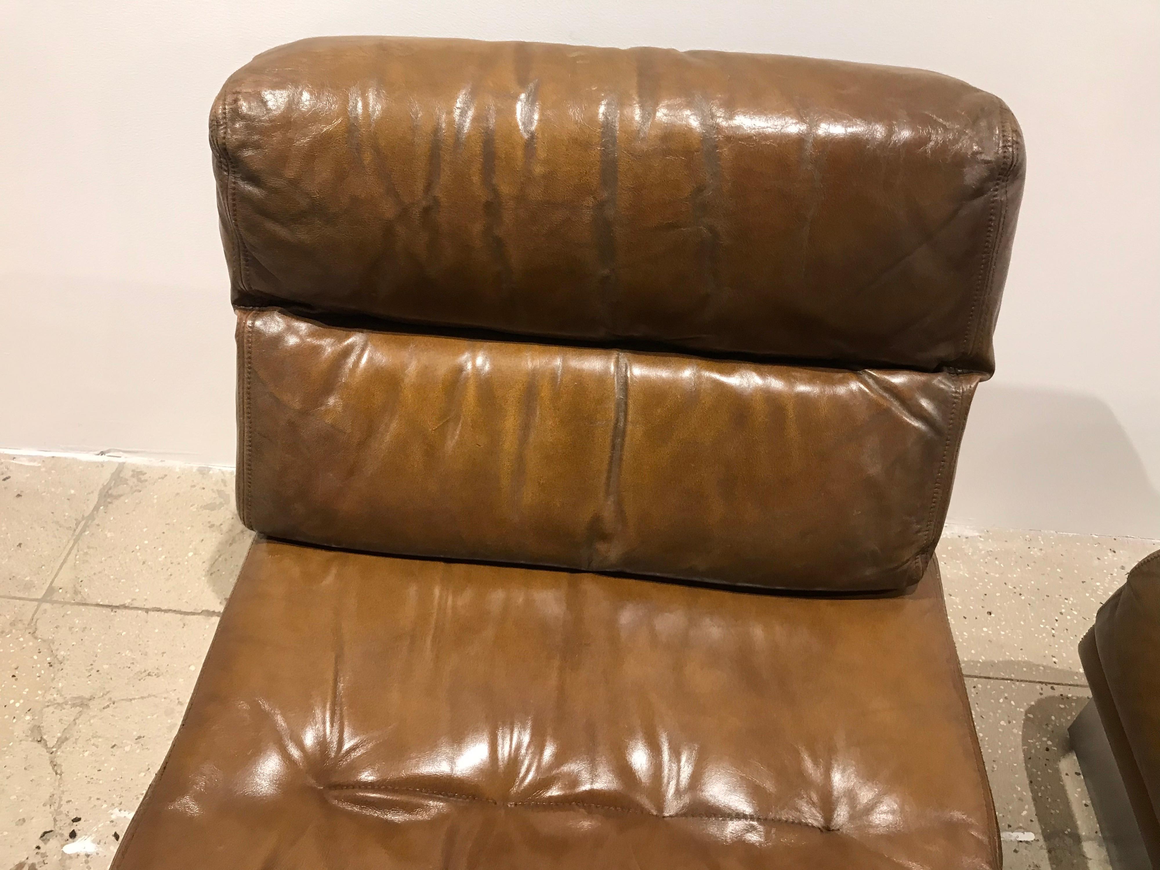 Pair of French 1970s Jacques Charpentier Leather Lounge Chairs 4