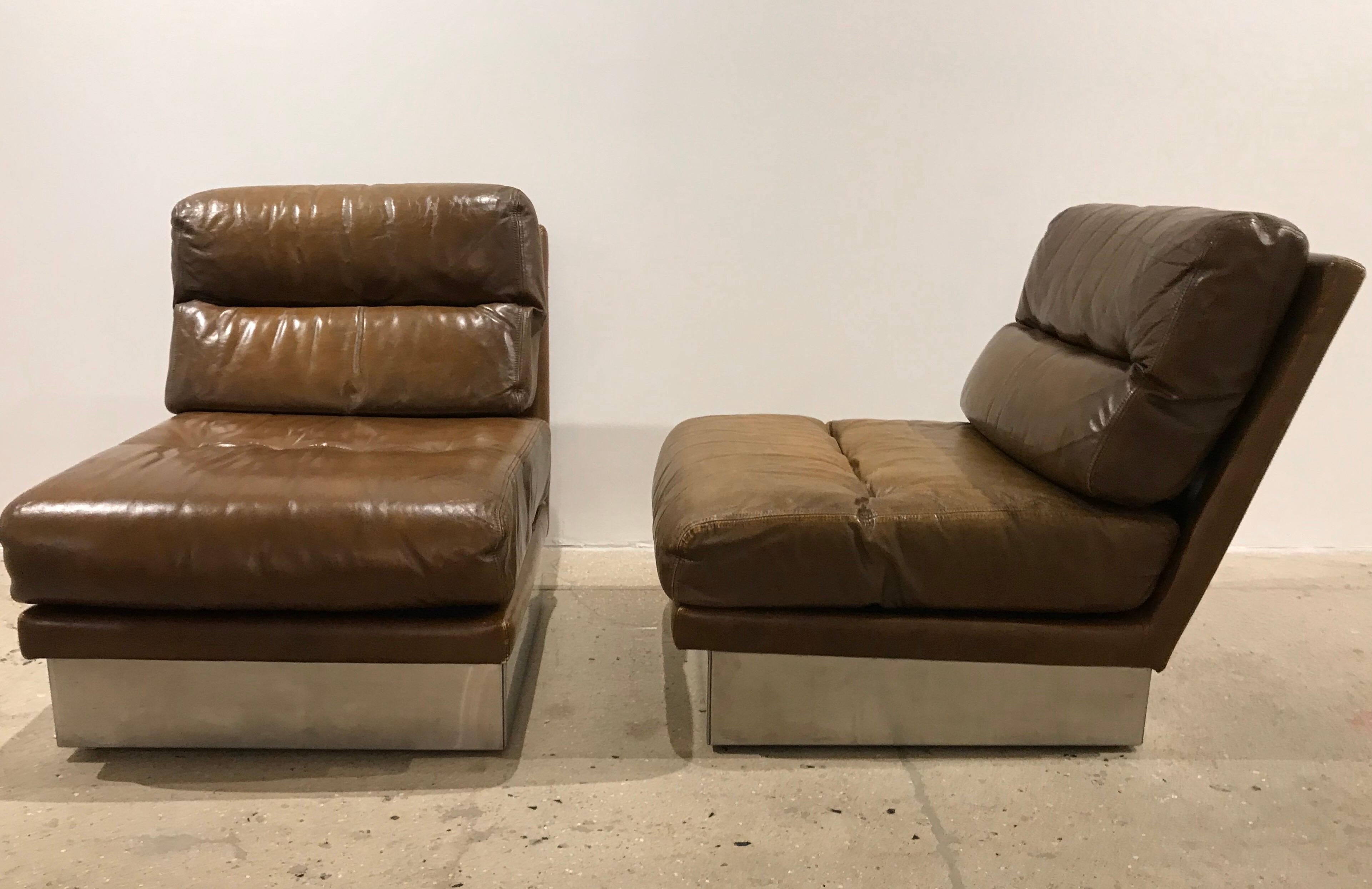 Pair of French 1970s Jacques Charpentier Leather Lounge Chairs 5