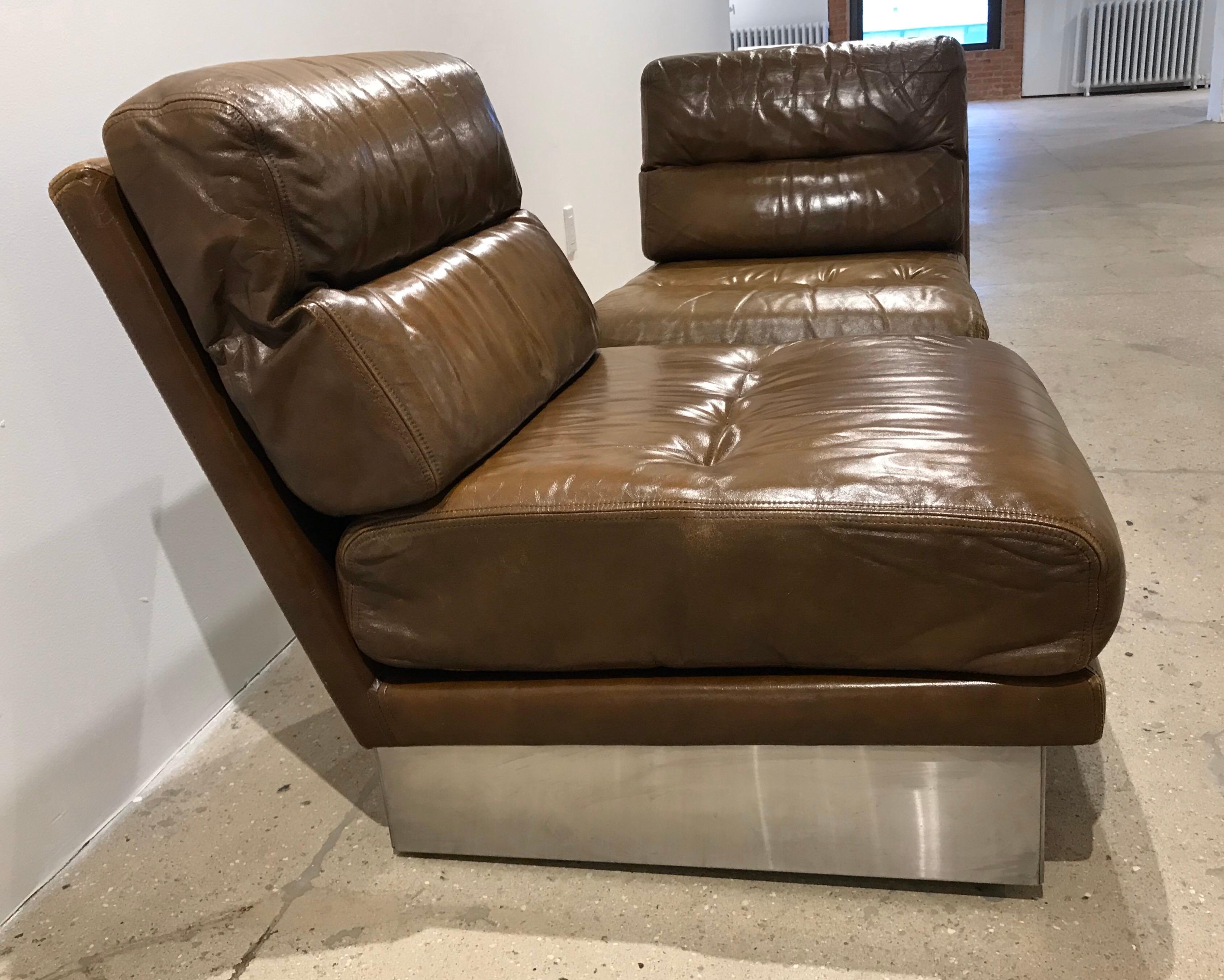 Pair of French 1970s Jacques Charpentier Leather Lounge Chairs In Good Condition In New York, NY