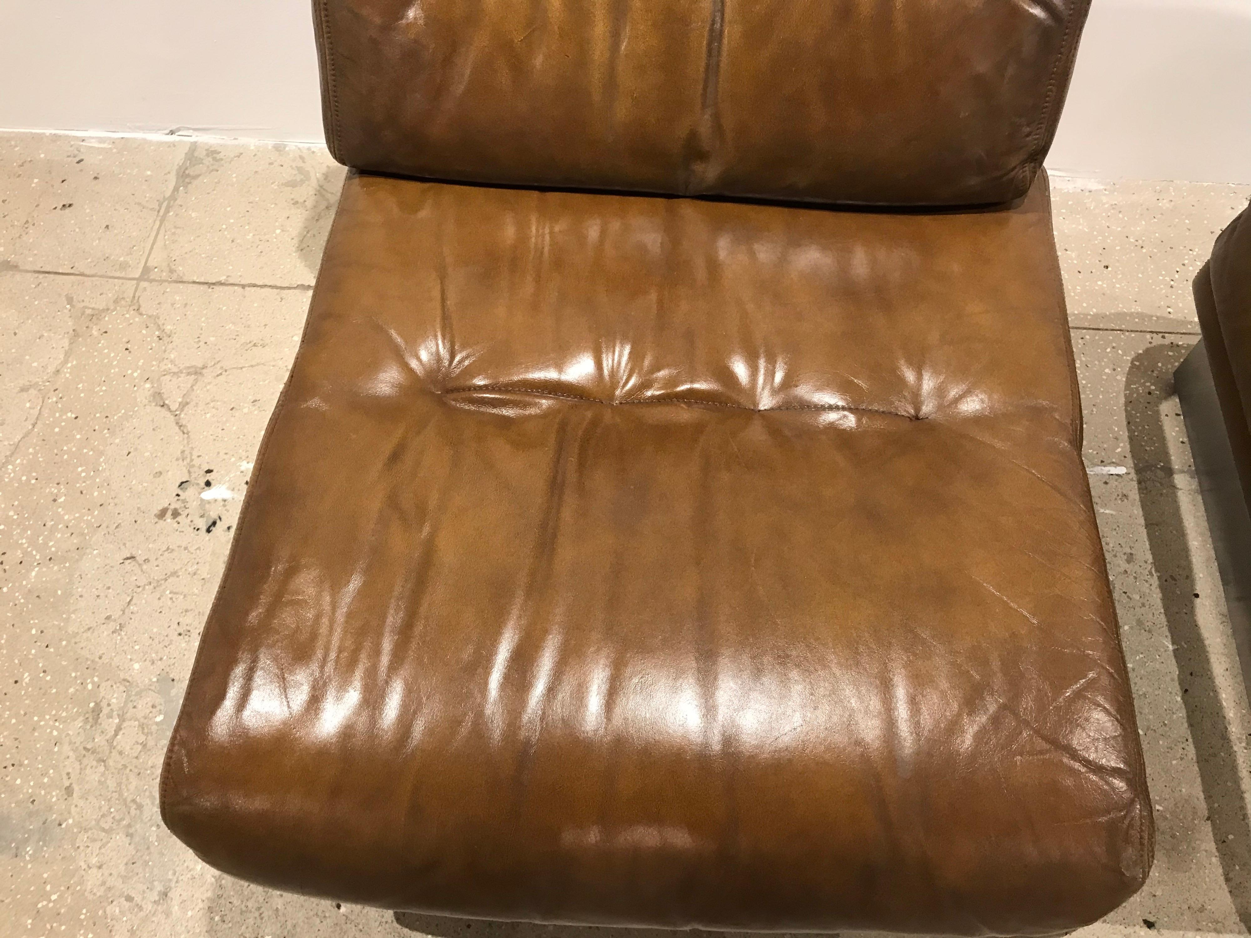 Pair of French 1970s Jacques Charpentier Leather Lounge Chairs 3