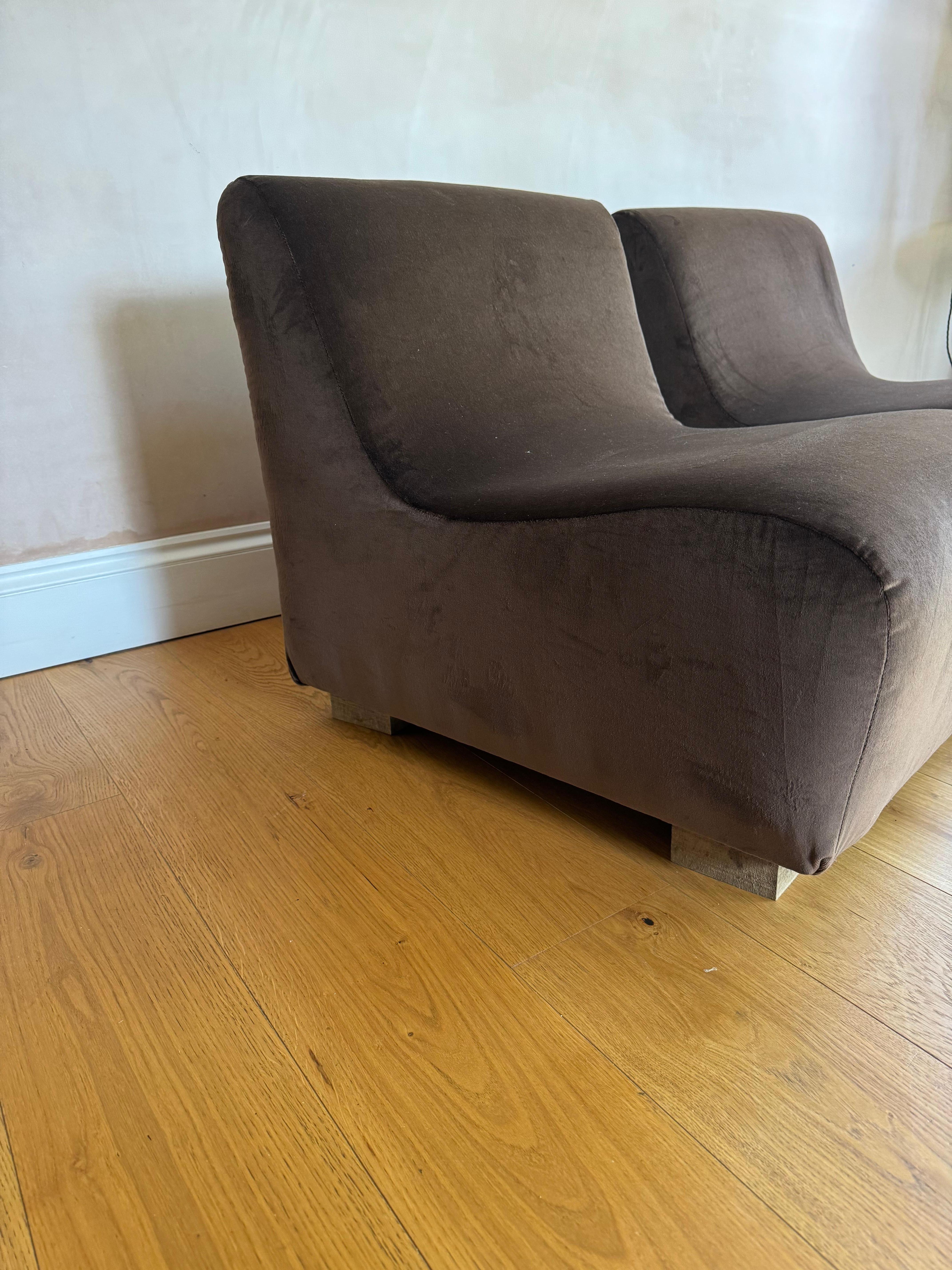 Mid-Century Modern Pair of French 1970’s low slipper chairs For Sale