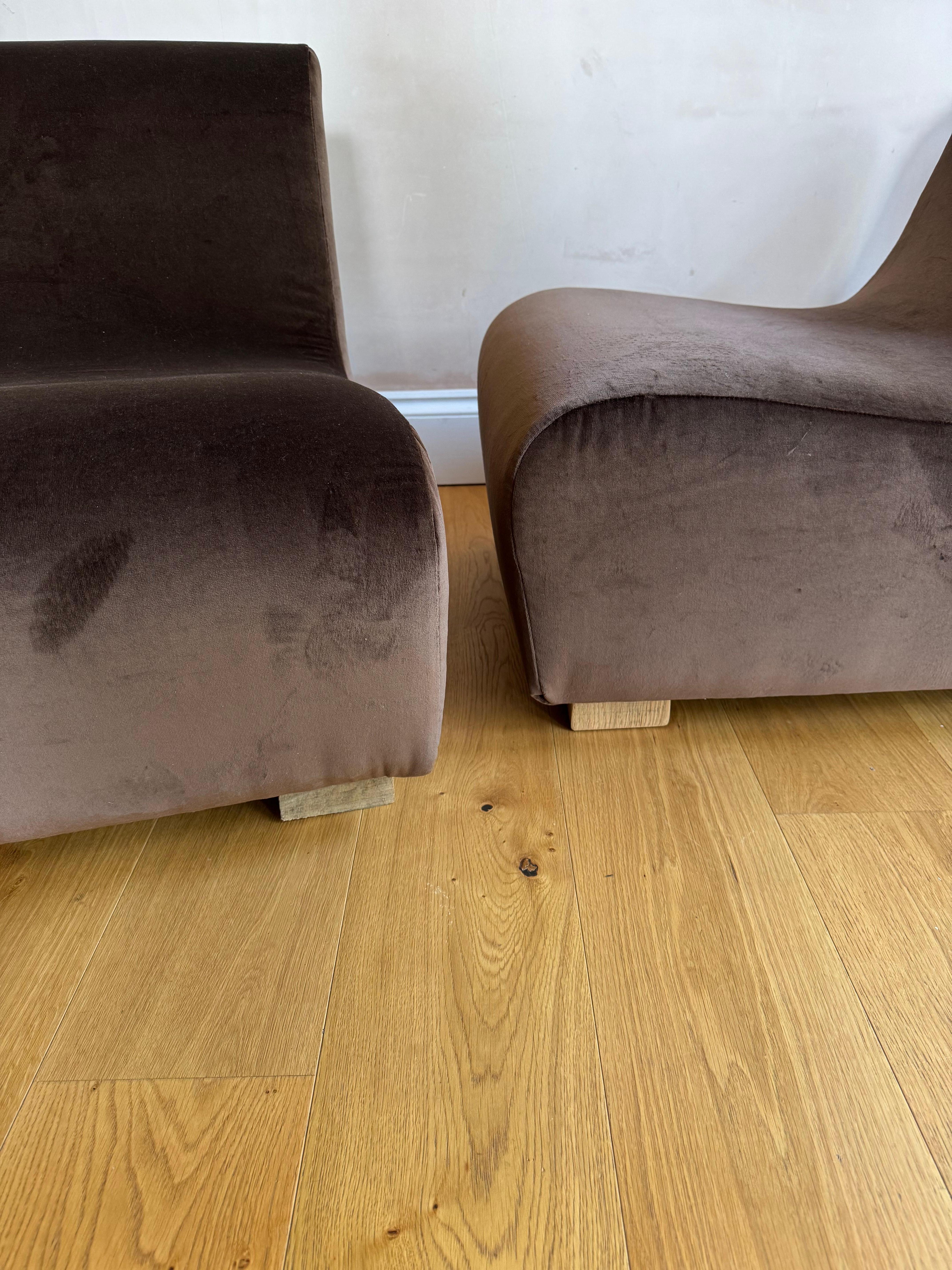 Pair of French 1970’s low slipper chairs For Sale 1