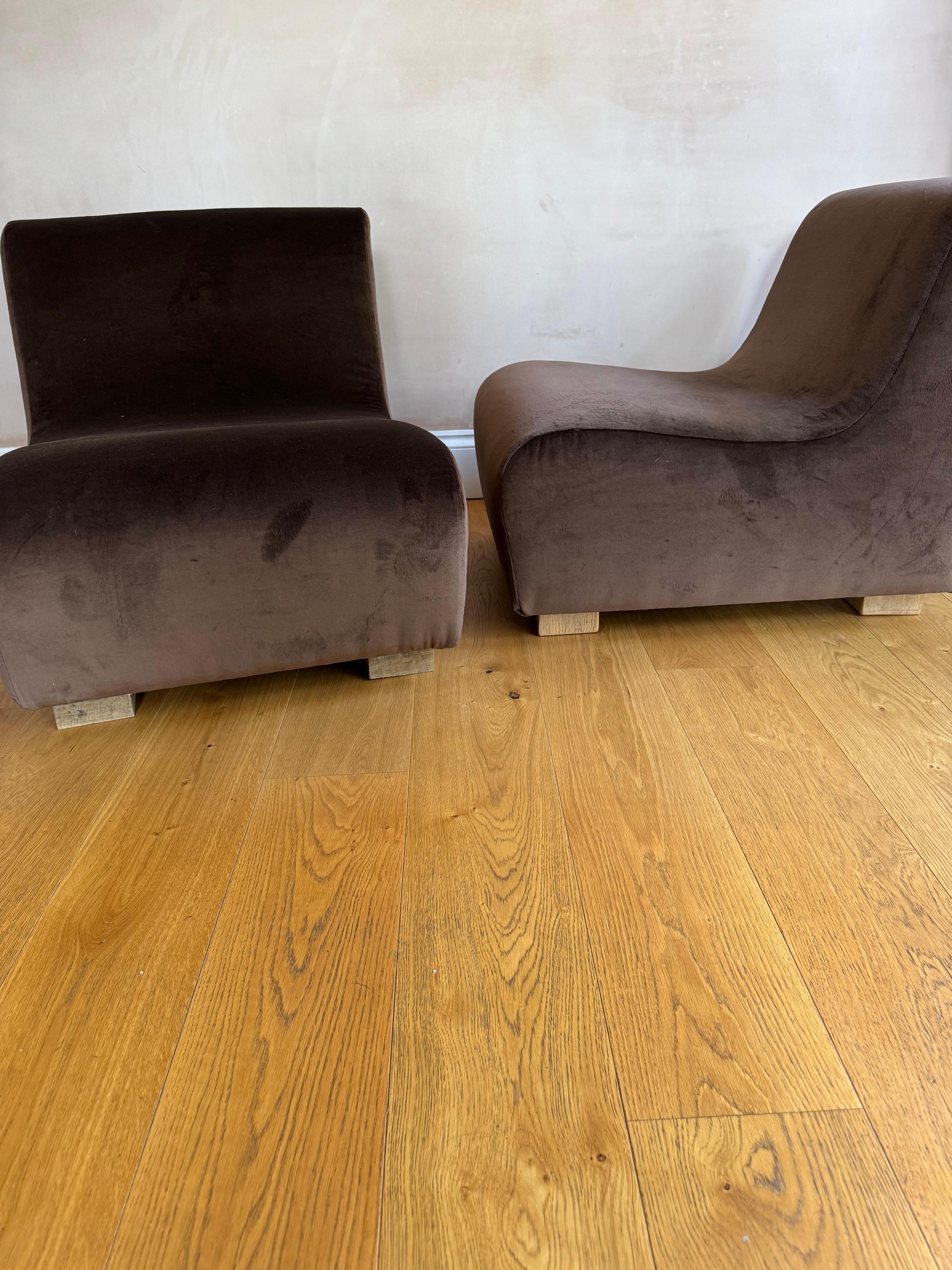 Pair of French 1970’s low slipper chairs For Sale 3