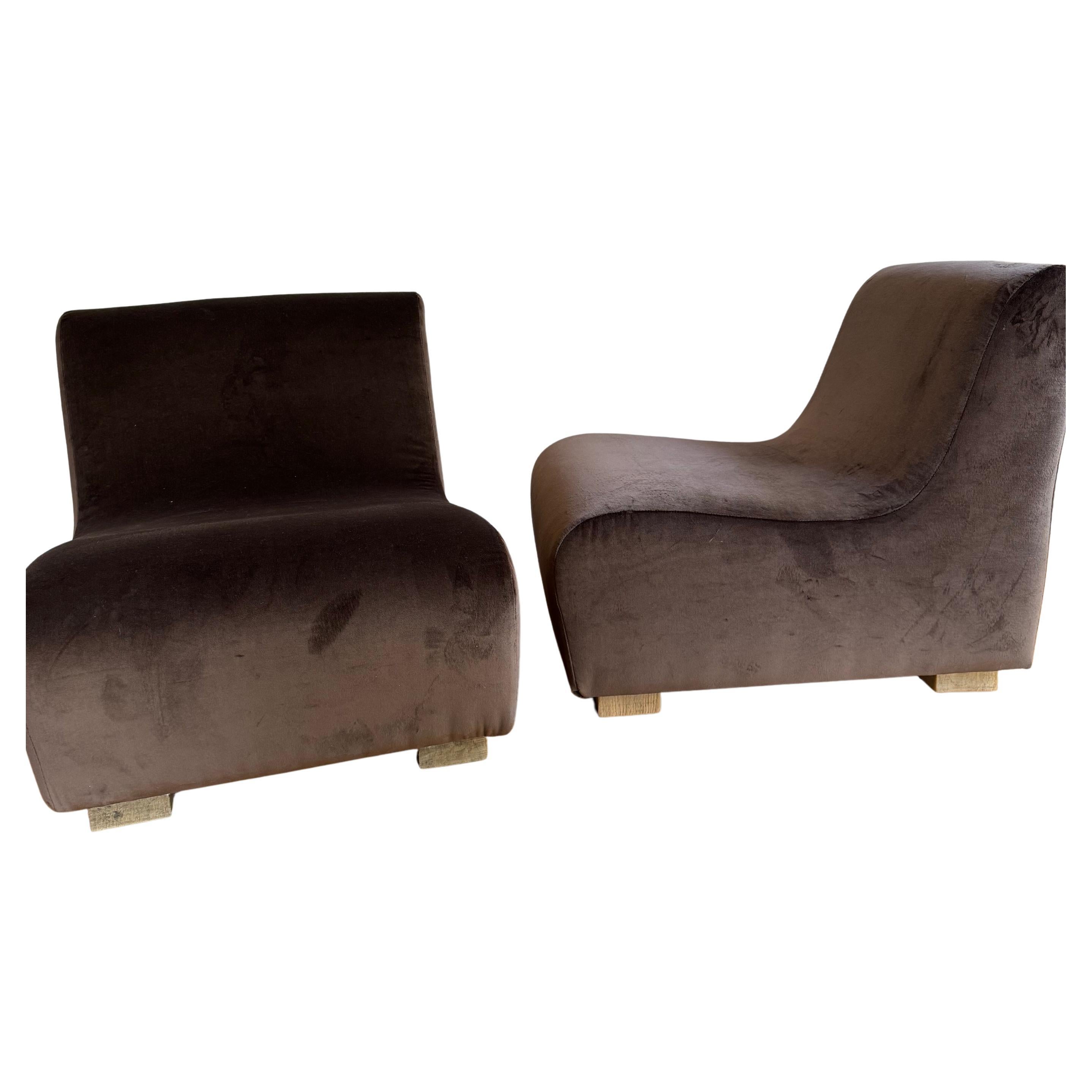 Pair of French 1970’s low slipper chairs For Sale