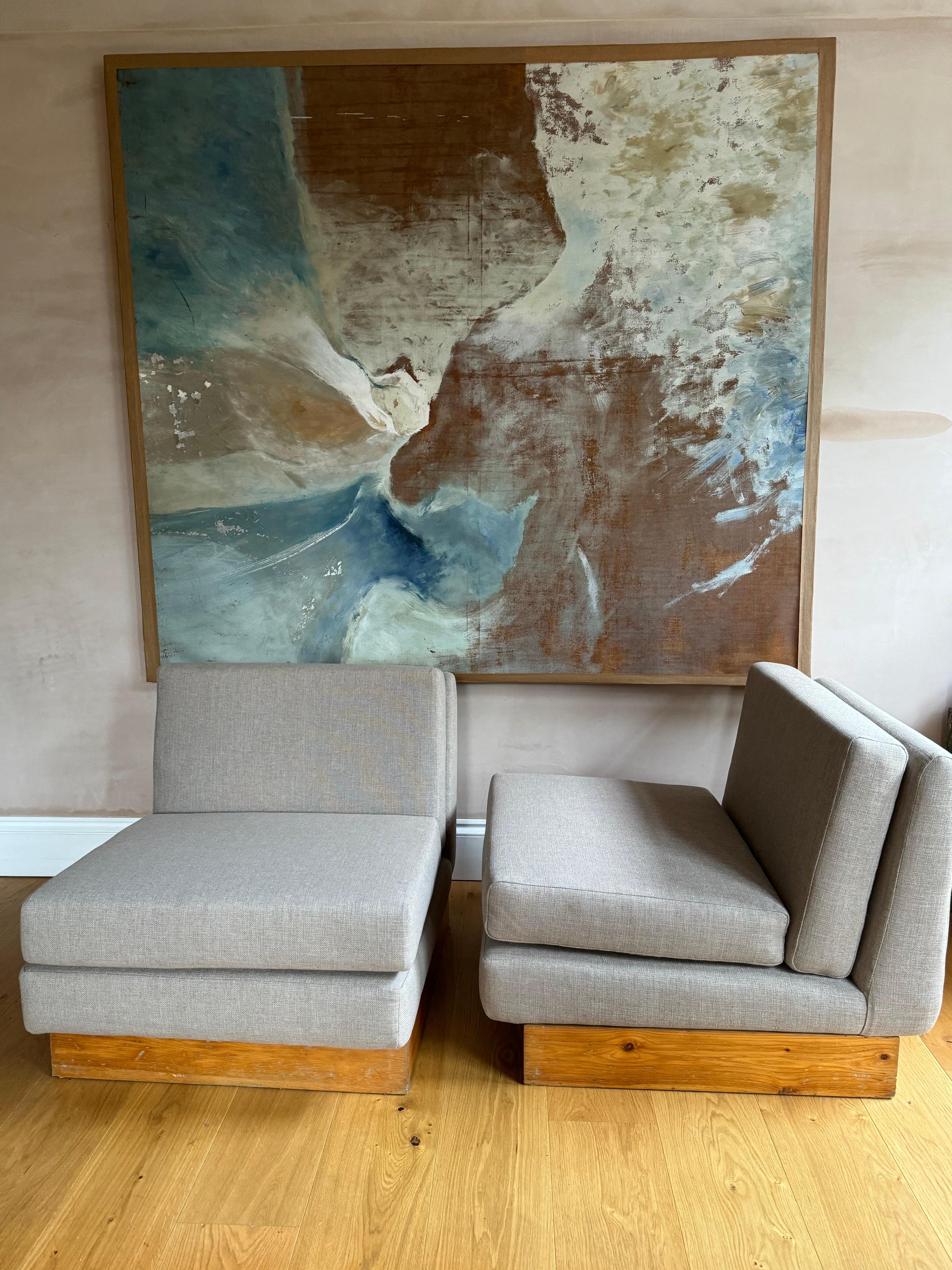 Cotton Pair of French 1970’s low slipper chairs in the style of Jacques Charpentier