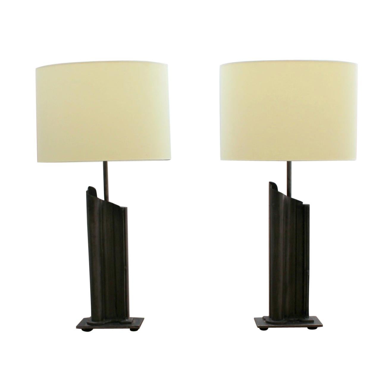 Pair of French 1970s Metal Table Lamps