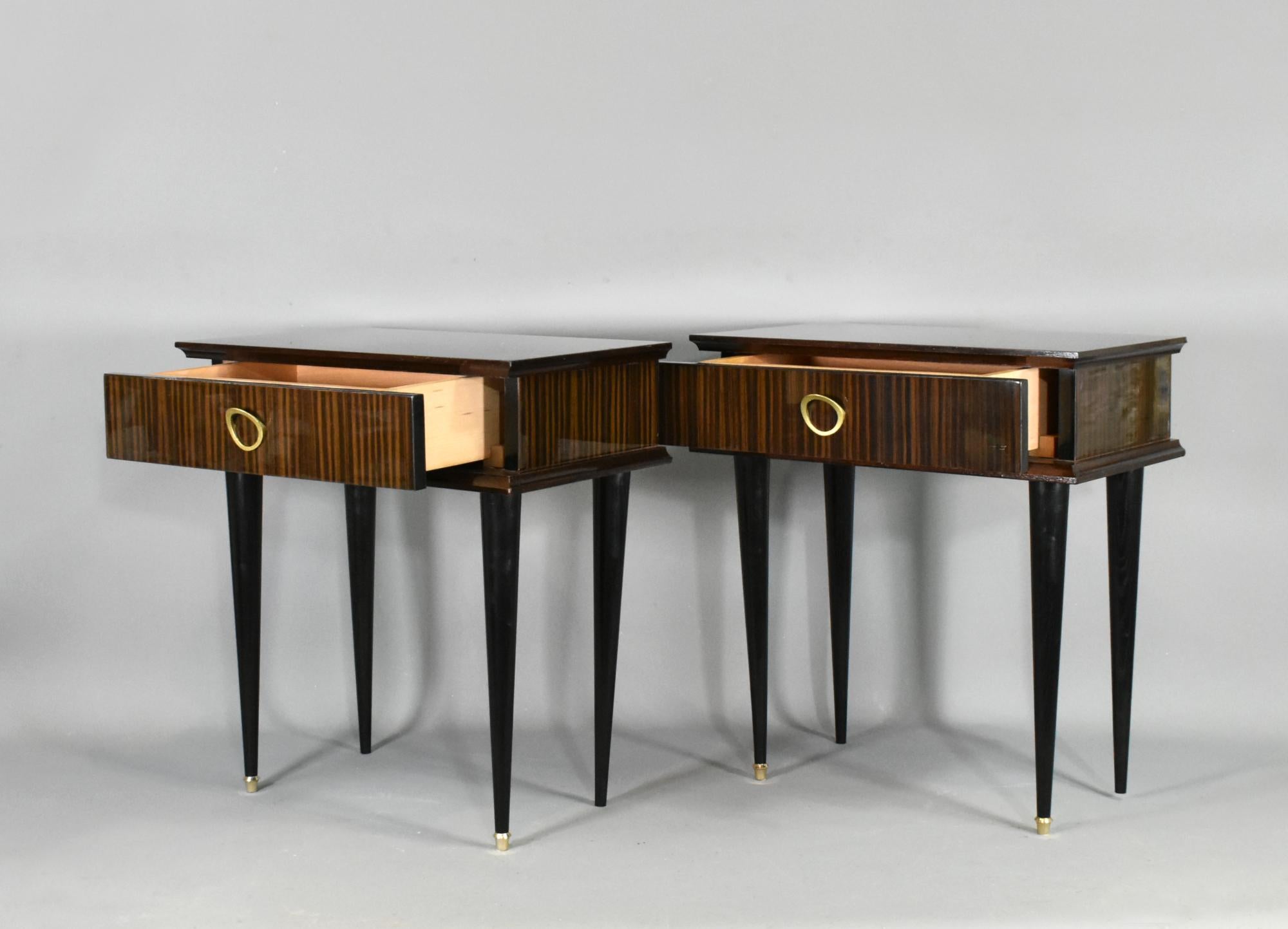 Pair of French 1970s Night Stands in Macassar Ebony For Sale 4