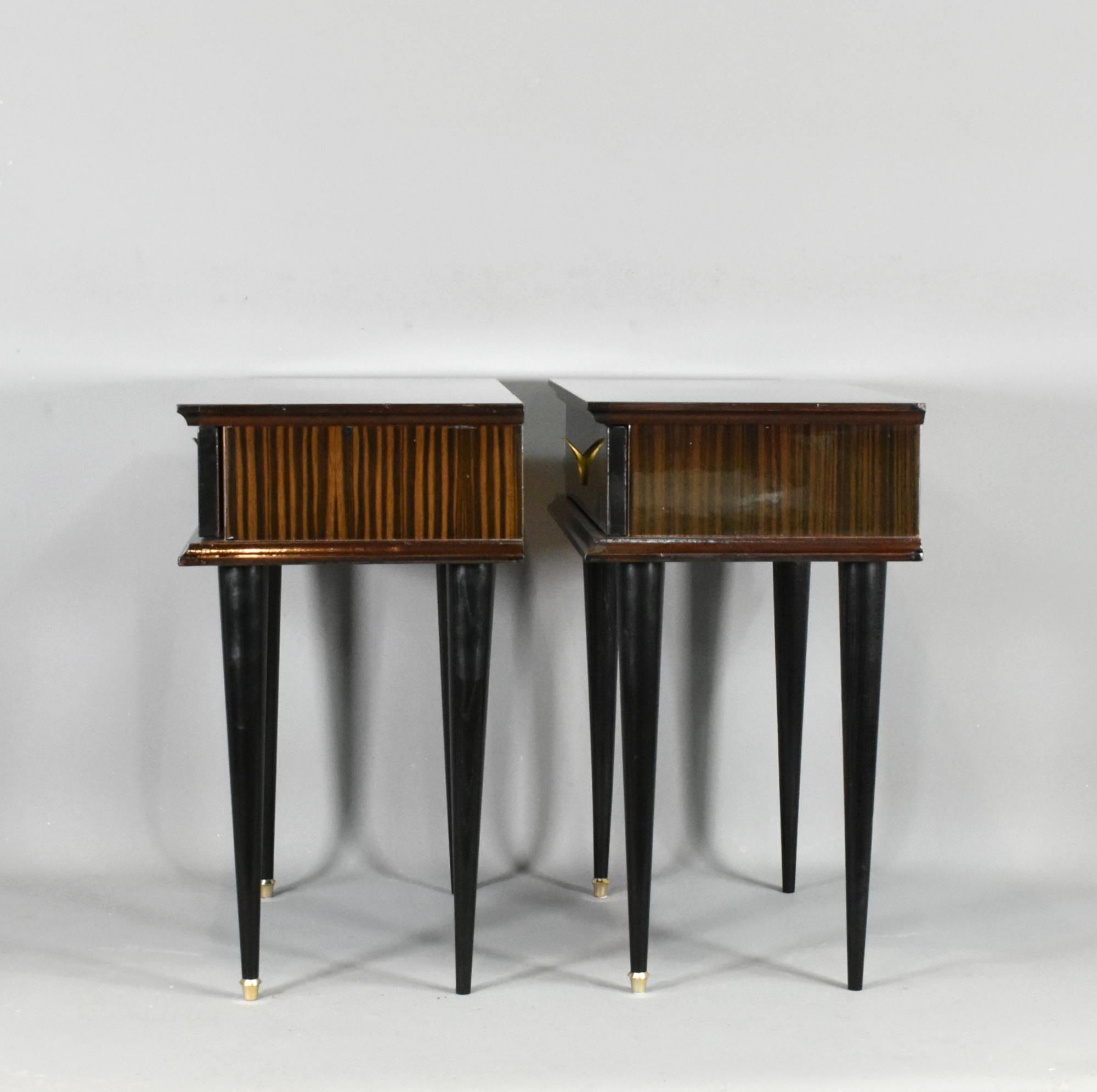 Pair of French 1970s Night Stands in Macassar Ebony For Sale 6