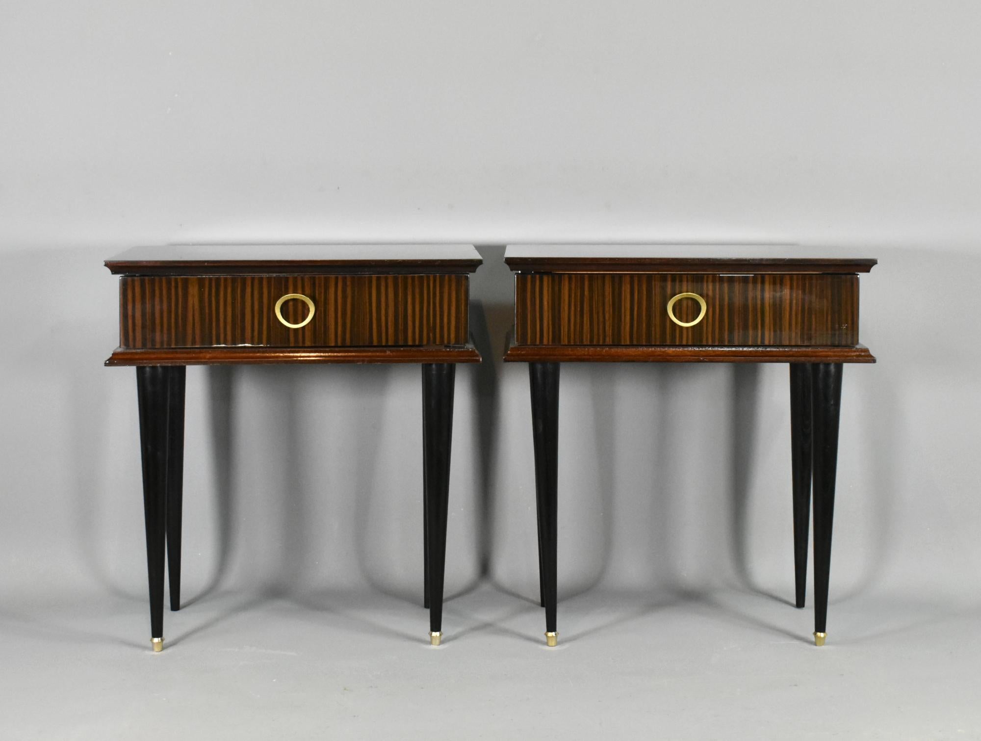Mid-Century Modern Pair of French 1970s Night Stands in Macassar Ebony For Sale