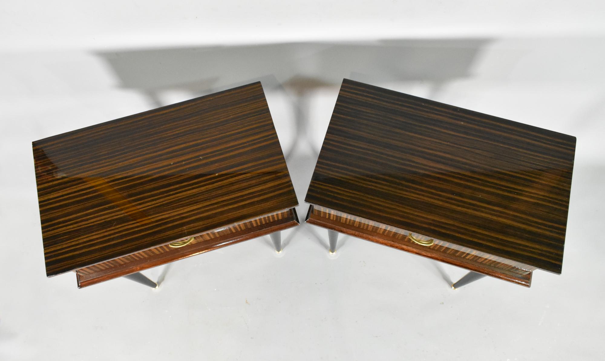 Steel Pair of French 1970s Night Stands in Macassar Ebony For Sale